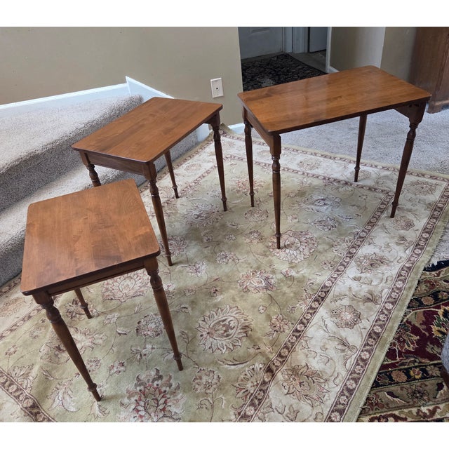 Traditional Vintage Ethan Allen Furniture Regency Style Set of Three Nesting Tables For Sale - Image 3 of 17