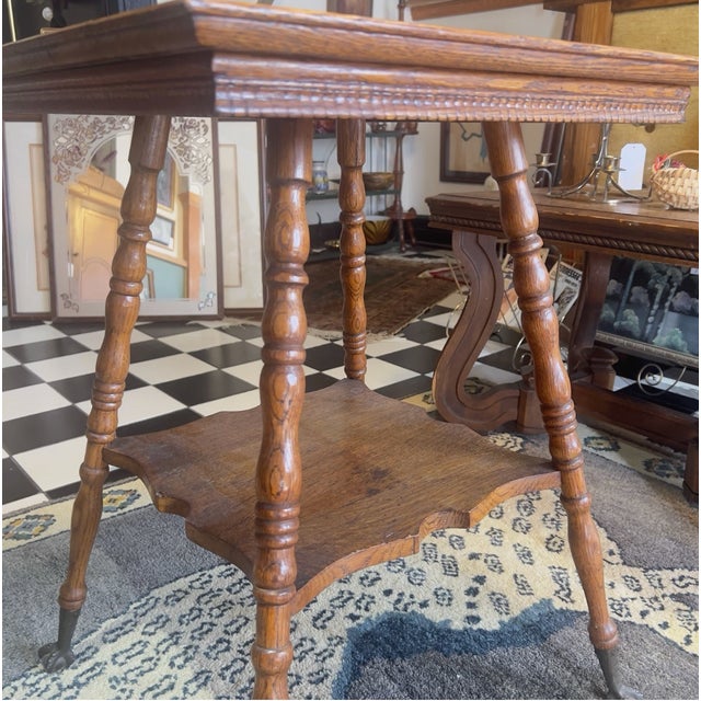 Antique Oak Wood Parlor Table Marble Talon Feet For Sale - Image 4 of 6