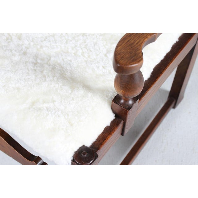 Danish Brutalist Sculptural Handcrafted Lounge Chair in Oak with Leather, 1940s For Sale - Image 10 of 14