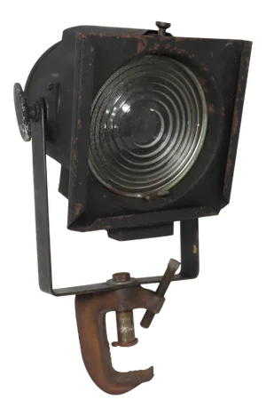 Authentic Vintage Mid Century Steel & Molded Glass Lens Theatre Stage Spotlight Lamp