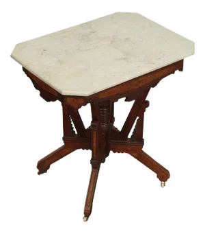 Antique Victorian East Lake Walnut Marble Top Parlor Table