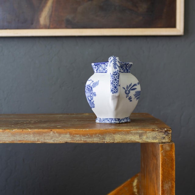 Blue 1920s English Wood and Sons Early Yuan Pattern Transferware Ceramic Creamer For Sale - Image 8 of 10