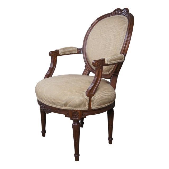 Late 20th Century Baker McMillen French Louis XVI Neoclassical Ribbon Fauteuil Balloon Back Chair For Sale
