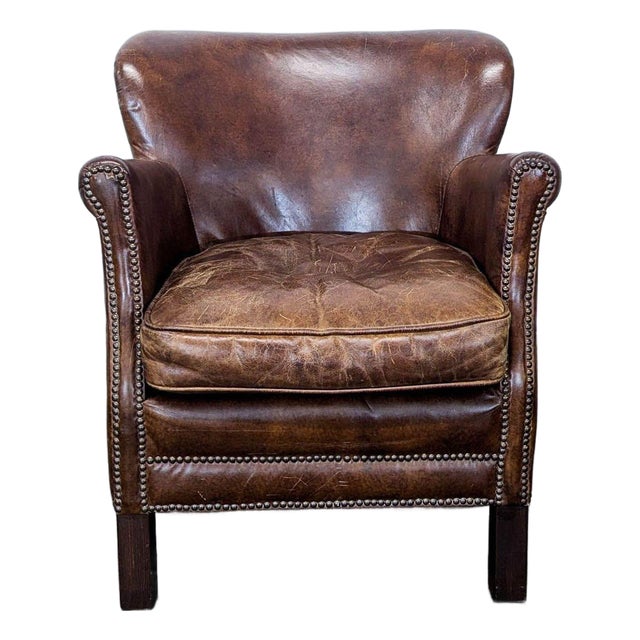 Restoration Hardware Professor Leather Lounge Chair For Sale