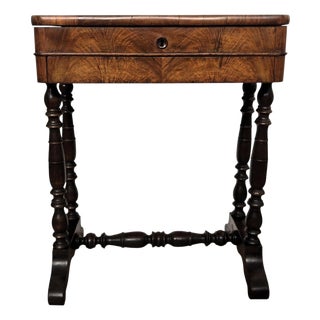 Antique Italian Burl Wood Carved Legs Sewing Side Table, 1890s For Sale