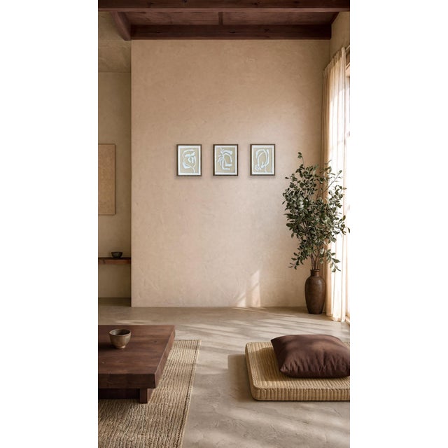 Wood 2026 Set of Three Abstract Botanical Paintings on Cotton Paper by Artist r.k. Red For Sale - Image 7 of 7