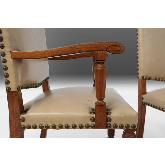 Art Deco Dining Room Charis in Oak and Leather, 1940s, Set of 8 For Sale - Image 4 of 9