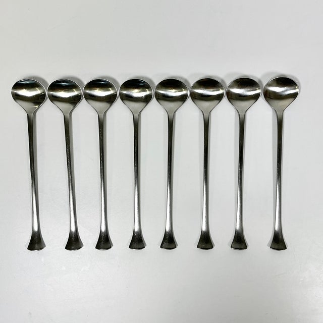 Mid-Century Modern 1986 Vintage Danish Boho Chic Dansk Thistle Stainless Steel Flatware, Iced Tea Spoons - Set of 8 For Sale - Image 3 of 8