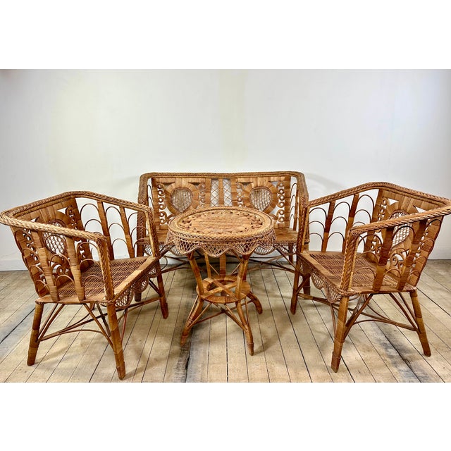 Victorian Rattan Living Room Set, 1920s, Set of 4 For Sale - Image 4 of 15
