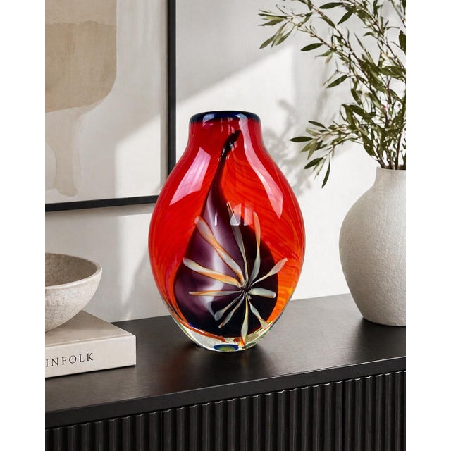 Monumental Murano Style Sommerso Art Glass Vase W/ Floral Core For Sale - Image 12 of 12