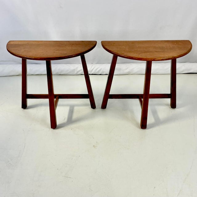 1940s 1940s Vintage Danish Brutalist Folk Art Boho Chic Half Moon Teak Side Tables - A Pair For Sale - Image 5 of 15