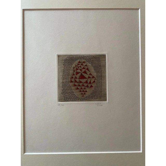 Petit Rouge is an original etching on paper realized by Arthur Luiz Piza (1928-2017). Good Conditions. Hand-signed in...