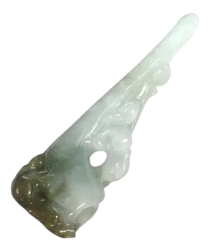 Traditional Chinese Carved Natural Green Jade Pipe With Dragon and Pixie Figure