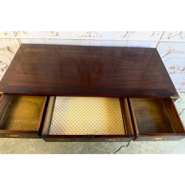 Auburn Antique English Campaign Console Desk - 3 Drawer Military Writing Table For Sale - Image 8 of 16