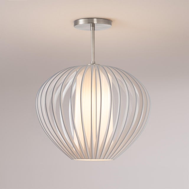 Bloom 14 Inch Semi-Flush Mount Ceiling Light by Nova of California - Sphere White Satin Shade with White Slatted Cage...