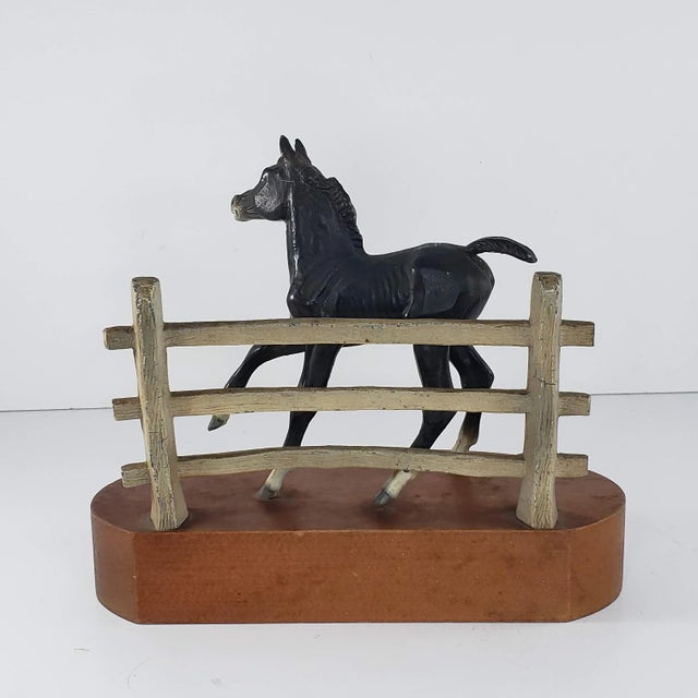 Vintage Mid Century Metal Foal Baby Horse on Wood Base Bookend For Sale In Tulsa - Image 6 of 9