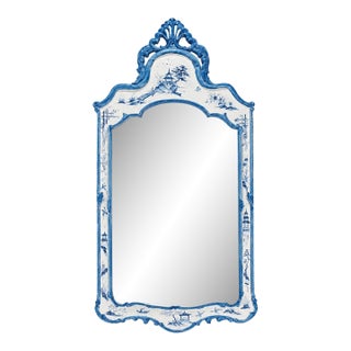Vintage Rococo Style Blue and White Chinese Style Mirror/Wall Mirror For Sale