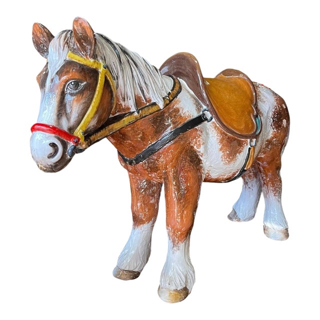 Monumental Hollywood Regency Italian Terracotta Western Horse Figurine - 38 Inches For Sale