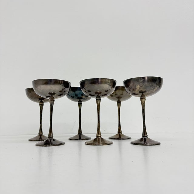 Brass Silver Plated Champagne Coupes, Italy, 1970s, Set of 6 For Sale - Image 11 of 18