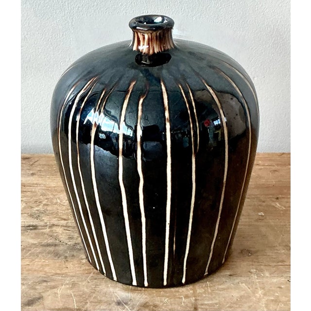 Mid-Century Modern Vintage Boho Glazed Ceramic Vase For Sale - Image 3 of 6