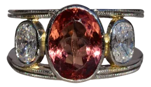 The Russeldale: Ladies Vintage Platinum Ring set with Topaz and Diamonds