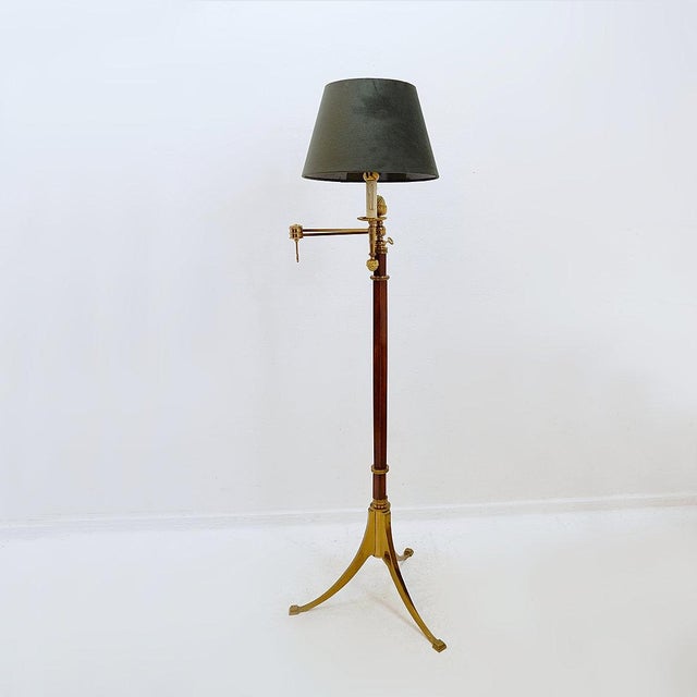 Mid-Century Modern Vintage Brass and Wood Reading Floor Lamp For Sale - Image 3 of 16