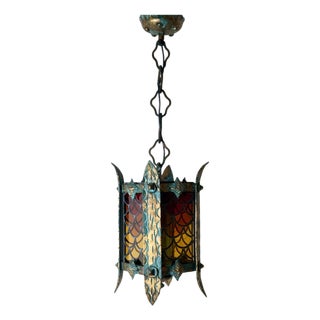 Italian Giant Hanging Lantern with Glass,1960s For Sale