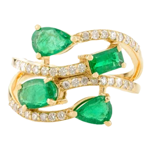 Emerald Diamond Cocktail Wedding Ring Size 6
