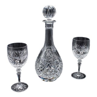 Vintage Port Decanter, Stem Glass Duo, Irish, Crystal, Sherry Bottle, Liqueur For Sale