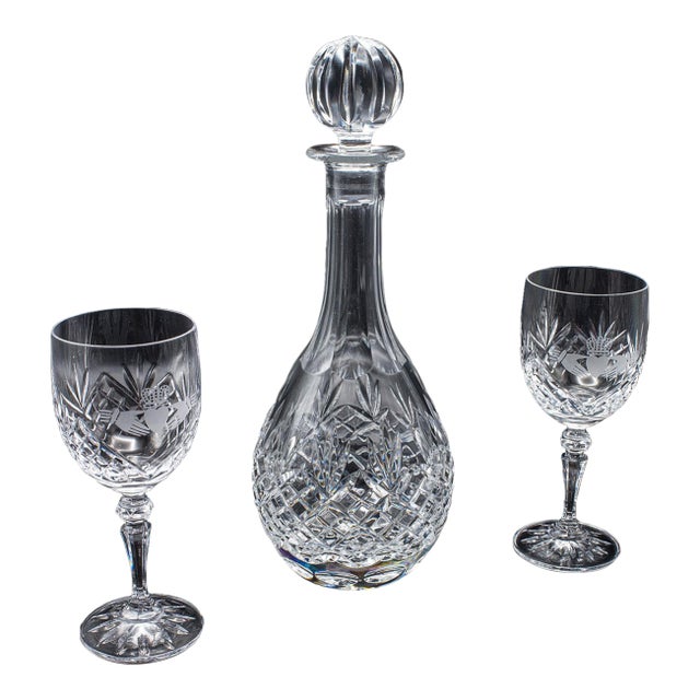 Vintage Port Decanter, Stem Glass Duo, Irish, Crystal, Sherry Bottle, Liqueur For Sale