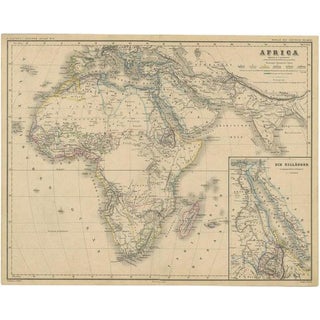 Antique Map of the African Continent with Inset of the Nile River Delta, 1870 For Sale