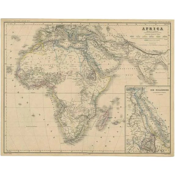 Antique Map of the African Continent with Inset of the Nile River Delta, 1870 For Sale