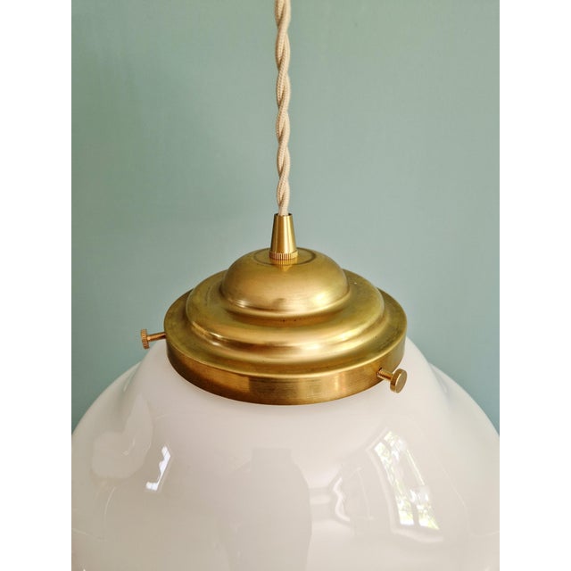 Art Deco Pendant Lights in White Opaline Glass, 1930s, Set of 2 For Sale - Image 6 of 10