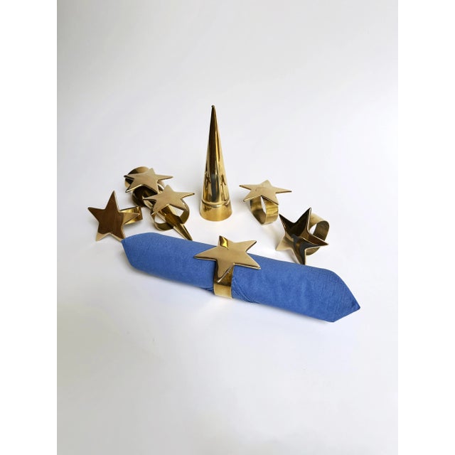 Star Gold Brass Napkin Rings from Whimsigoth, 1980s, Set of 6 For Sale - Image 3 of 5
