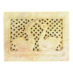 Carved & Pierced Stone Decorative Box With Swan Motif