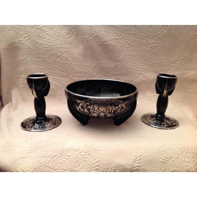 1930s Duncan Miller Rocket Console Set in Lotus Glass Sterling Silver Overlay - 3 Pieces For Sale - Image 13 of 13