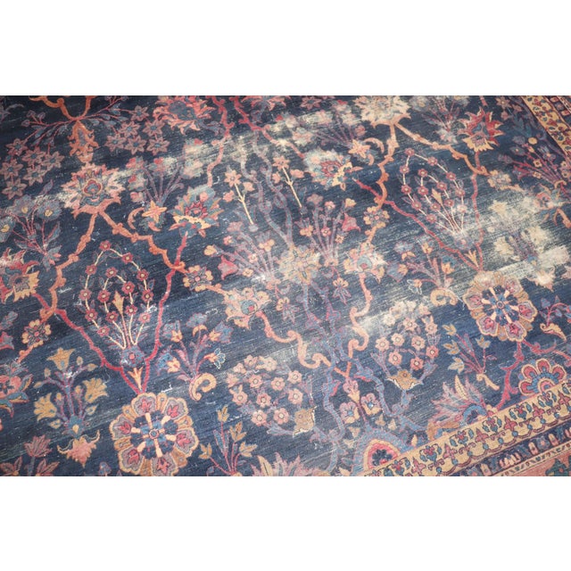 Antique Worn Navy Yazd Rug no. j5349 For Sale - Image 10 of 16