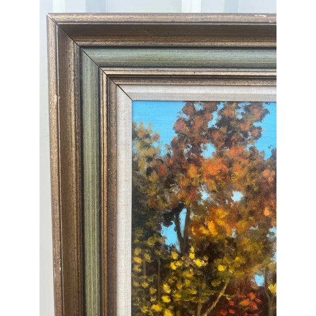 Rustic 1968 Ling Autumn Foliage and Creek Landscape Oil Painting- Framed For Sale - Image 3 of 13