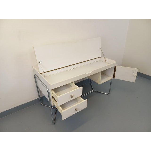 White Vintage Bauhaus Style Desk in Melamine and Chromed Metal, 1970s For Sale - Image 8 of 11