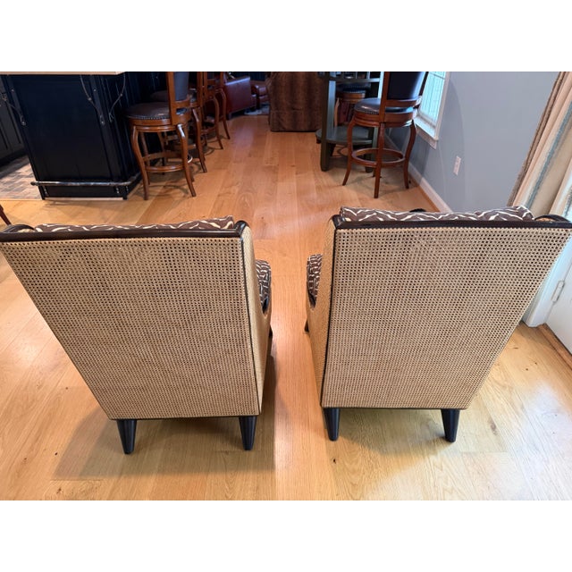 2000 - 2009 Pair of Palecek Cane Slipper Chairs — Hollywood Regency, Chevron Upholstery For Sale - Image 5 of 6