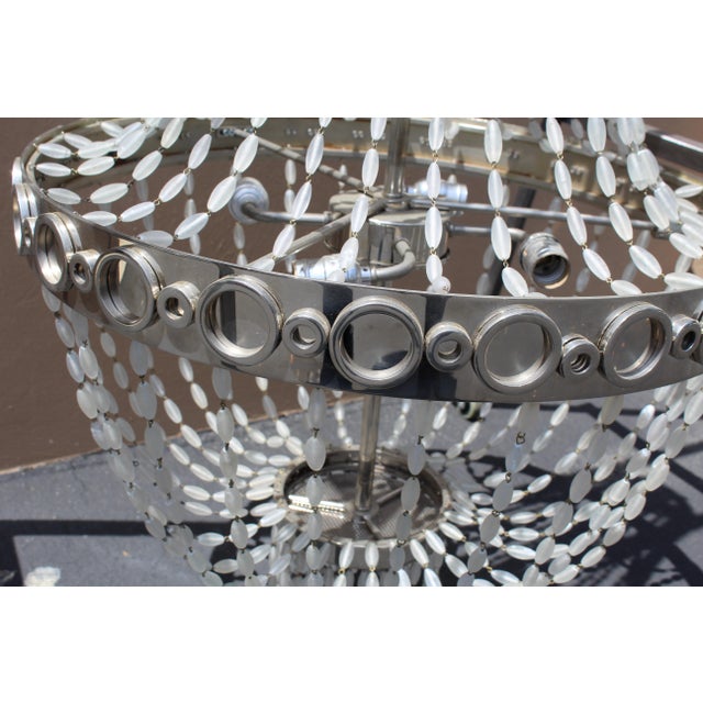 Transparent Mid Century Modern/deco Chandelier Frosted Glass beads Nickel For Sale - Image 8 of 16