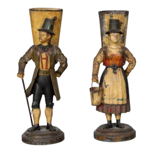 Tyrolean Tole Figural Vases - A Pair