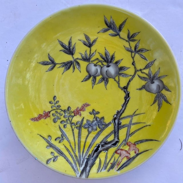 Vintage “Occupied Japan” Plate, Yellow With Cherry Blossoms For Sale - Image 9 of 9