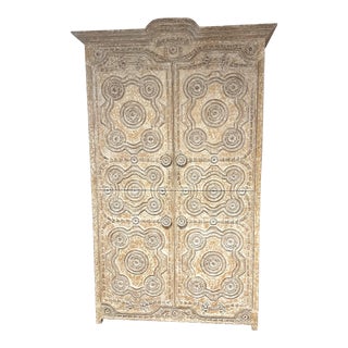 1990s Kreiss La Valencia Armoire With Textured Finish and Carved Design For Sale