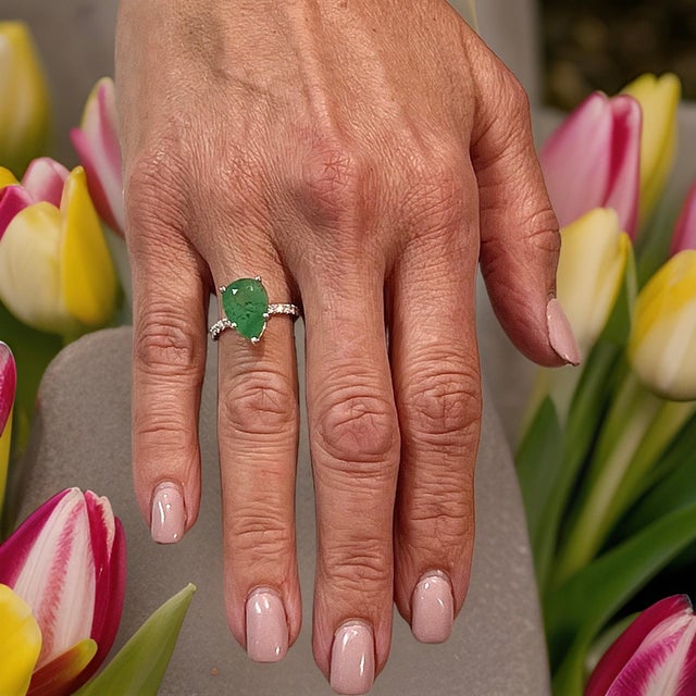 Green Natural Emerald Diamond Ring 6.5 14k WG 4.62 TCW Certified For Sale - Image 8 of 18