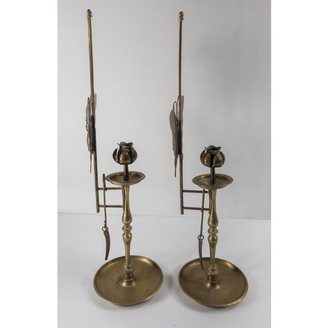 Metal 20th Century Pair of Korean Brass Candlestick Holders With Butterflies or Moths For Sale - Image 7 of 11