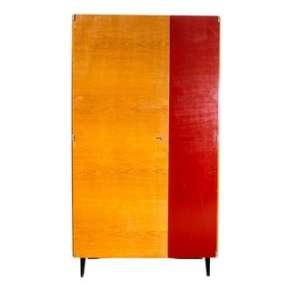 Vintage Red Door Wardrobe from Up Zavody, 1960s For Sale