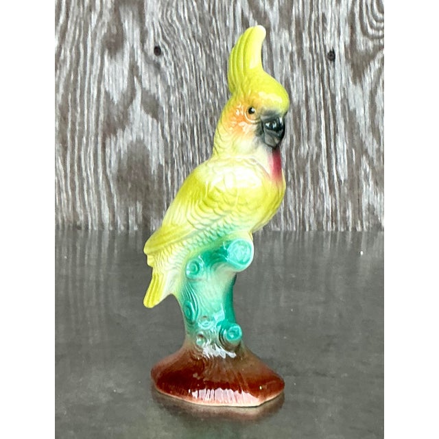 Mid-Century Modern Vintage Regency Glazed Ceramic Cockatoo For Sale - Image 3 of 4