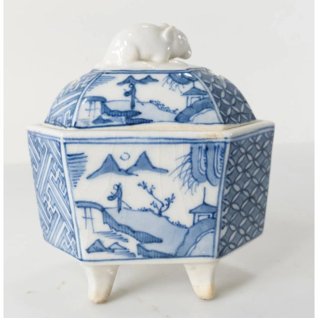 Japanese Blue and White Arita Kiln Incense Burner Censer For Sale - Image 4 of 13