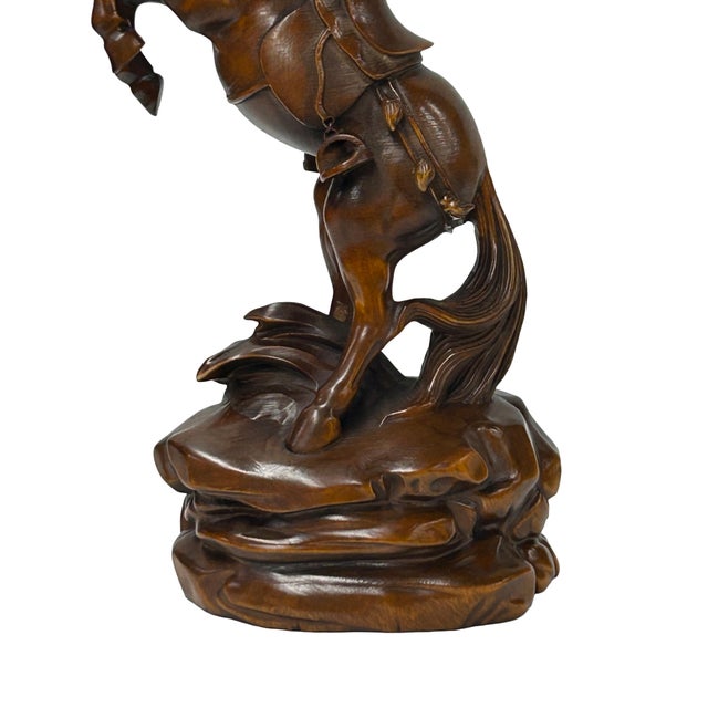 Wood 7" Small Brown UpRearing Spirited Details Motifs Wood Horse Figure For Sale - Image 7 of 9